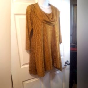 NYGARD GOLD TUNIC TOP COWL COLLAR LONG SLEEVES SIZE M/M LIKE NEW